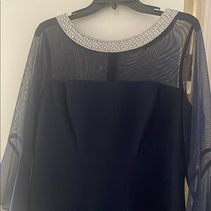 Alex Evenings Navy Midi Dress with Silver Accents